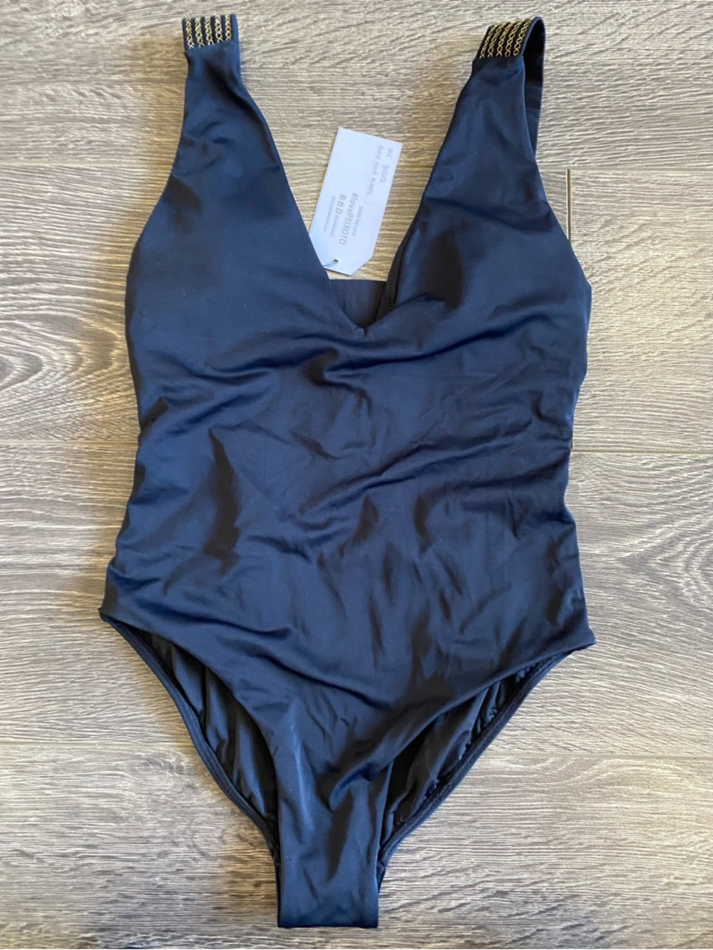 Peixoto Ivy Black Swimsuit with Gold Trim